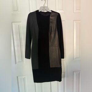 NWOT Carlisle Black Grey Colorblock Sheath Dress With Leather Panel Size 2
